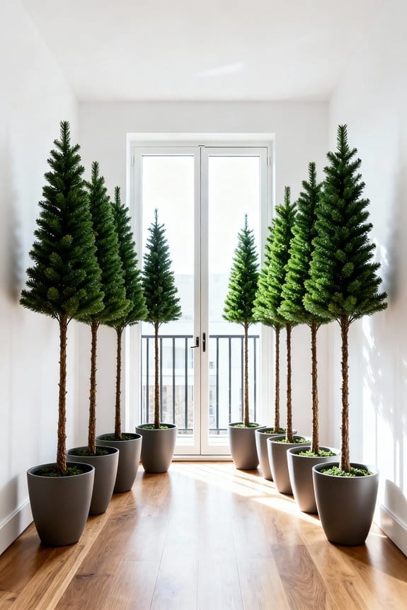potted slim christmas trees