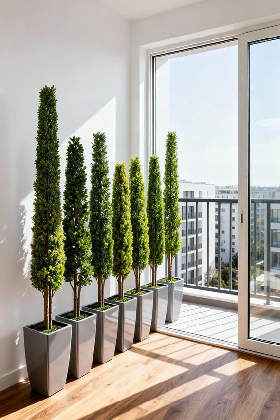 slim faux trees for balconies